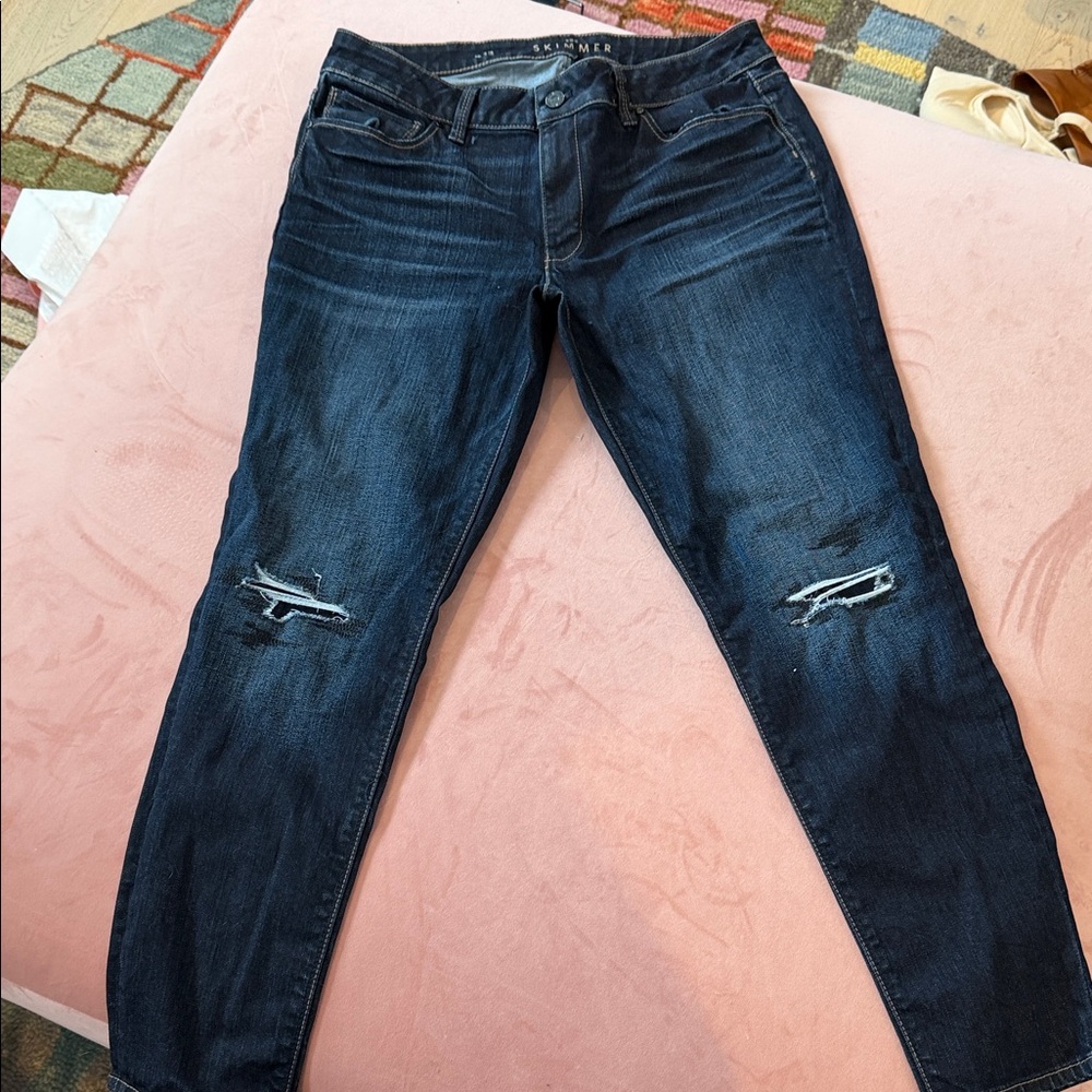 White House Black Market Dark Blue Distressed Jeans